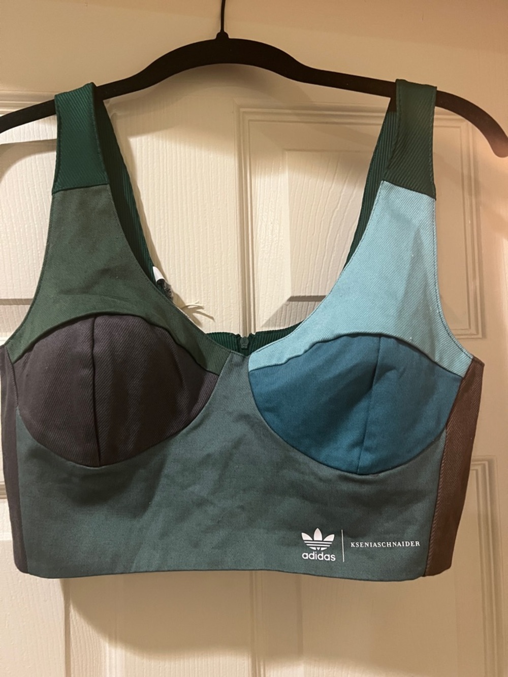 Adidas Color-block Fashion Sports Bra / Crop Top - Teal, Dark Teal, Gray